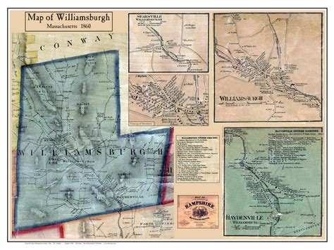 Williamsburg Poster Map, 1860 Hampshire Co. MA - OLD MAPS