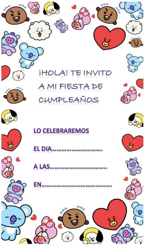 Tarjeta De Invitaci N Bt Carta De Invitacion Tarjeta Bts Cumplea Os