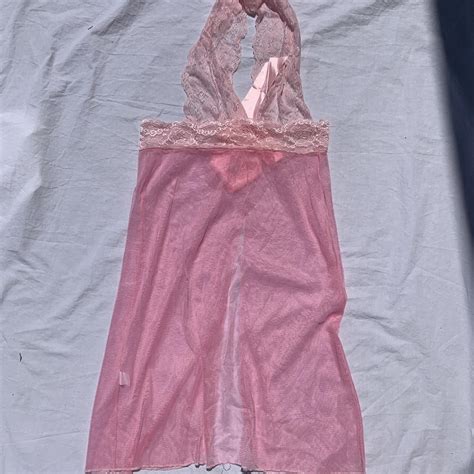 Pink Lace Halter Lingerie Sheer Dress With Bow No Depop