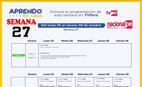 Aprendo en Casa Programación Radio y TV de la Semana 27 del 05 al 09 de