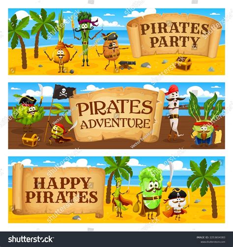 Cartoon Vegetable Pirates Corsairs Characters Treasure Stock Vector