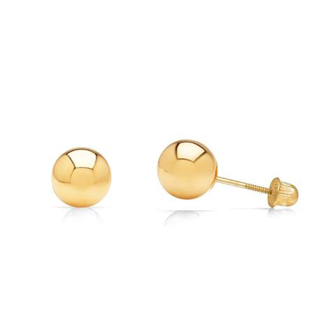 Real Solid K Yellow Gold Polished Ball Stud Screw Back Earrings Ebay