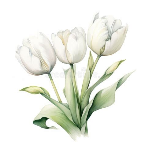 White Tulip Watercolor Drawing In The Style Of James Bullough Stock