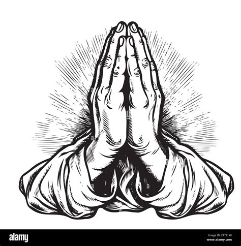 Praying Hands Sketch Drawn In Hand Graphic Style Vector Religion Stock