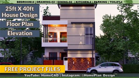 25X40 House Design with Floor plan and Elevation - Home CAD 3D