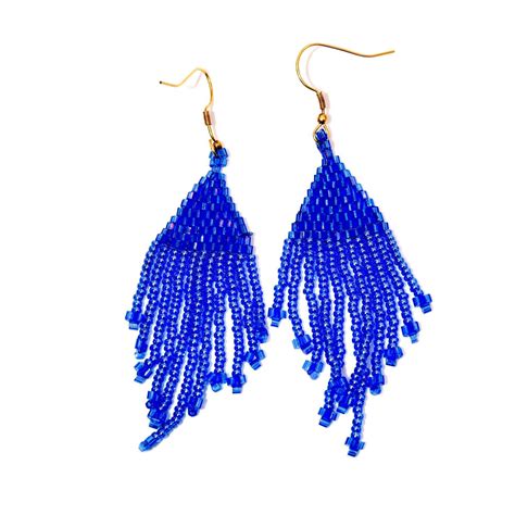 Sapphire Blue Mini Fringe Earring Yantrahimalaya Nepal Glass Beaded