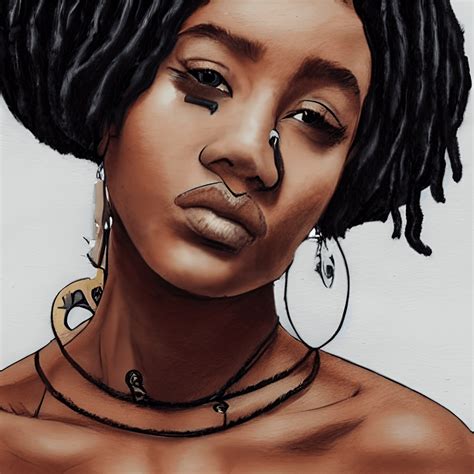 Beautiful Black Girl With Dreadlocks And Nose Ring Sketch Creative