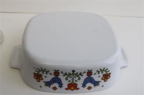 S Vintage Corningware Casserole Folk Art Blue Bird Country