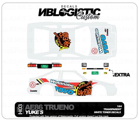 Hot Wheels Toyota Ae Trueno Custom Universal Waterslide Decal