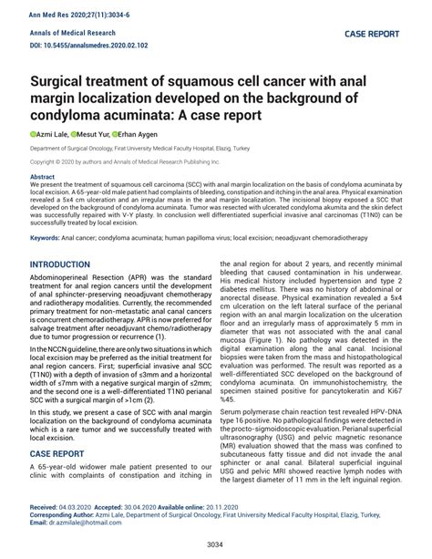 PDF Surgical Treatment Of Squamous Cell Cancer With Anal Margin Localization Developed On The