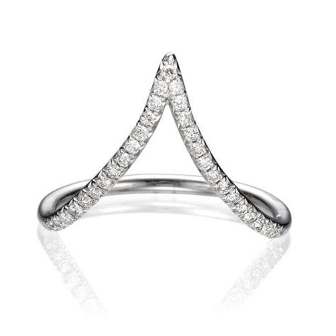 V Shaped Diamond Ring 14k White Gold Pave Set Vs By Diamondsmine