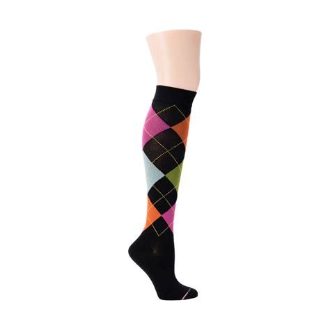 Dr Motion Womens Argyle Knee High Compression Socks Black Lennys