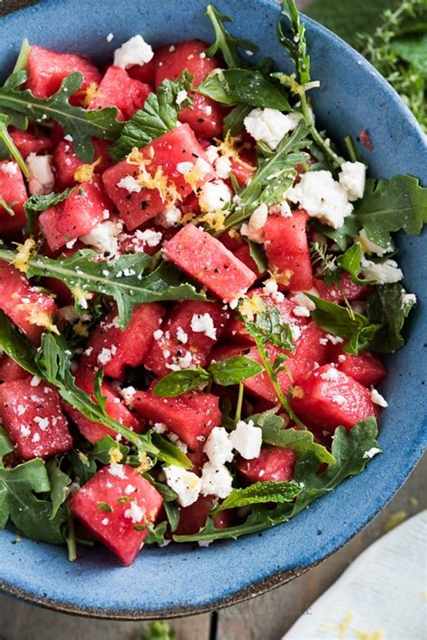 Watermelon Salad Recipe with Arugula Feta and Mint Herbs