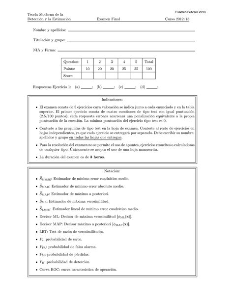 Exámen febrero 2013 preguntas y respuestas examen final Teoría