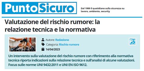 Puntosicuro Valutazione Del Rischio Rumore La Relazione Tecnica E La