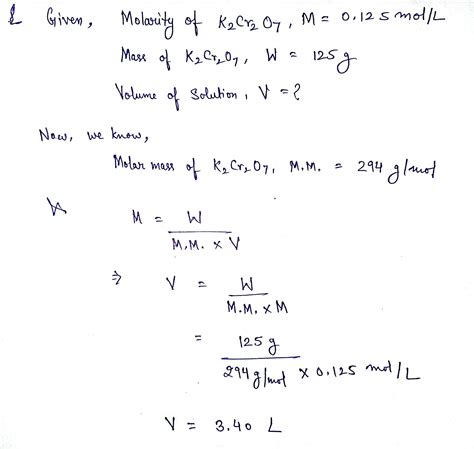 Solved Calculate The Volume In Liters Of A Mol L Potassium