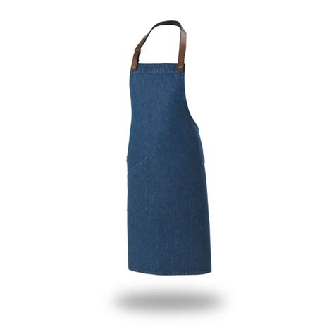 Le Chef De110 Statement Denim Bib Apron With Leather Neck Strap