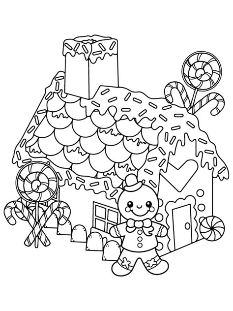 Winter Christmas Gingerbread House Coloring Page Free Printable