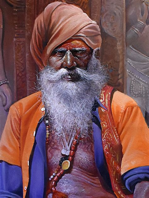 Seated Old Sadhu Acrylic On Canvas By Jugal Sarkar Exotic India Art