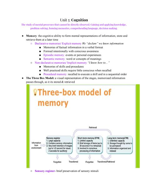 Unit Psychology Unit Cognition The Study Of Mental Processes