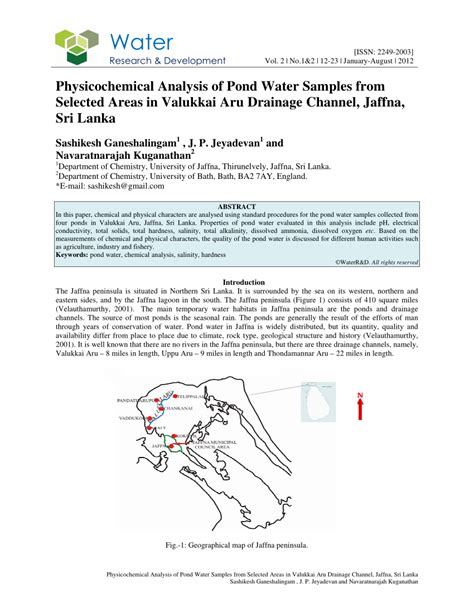 Pdf Physicochemical Analysis Of Pond Water Samples From Selected