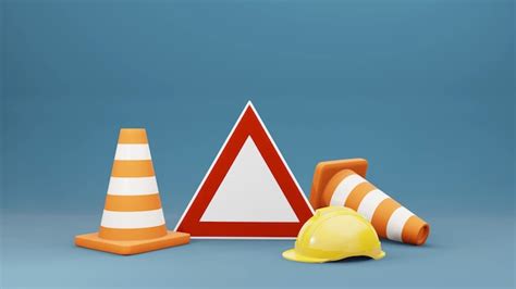 Premium Photo | Traffic cones road cones safety helmet and road sign 3d ...