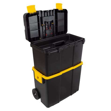 Portable Tool Box with Wheels - Stackable 2-in-1 Tool Chest with Fold-Down Comfort Handles ...