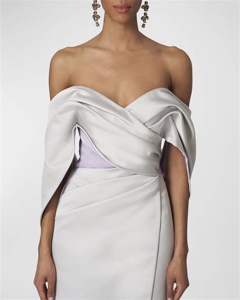 Carolina Herrera Draped Off-The-Shoulder Column Gown | Neiman Marcus