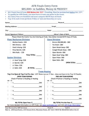 Fillable Online Afr Finals Entry Form Fax Email Print Pdffiller