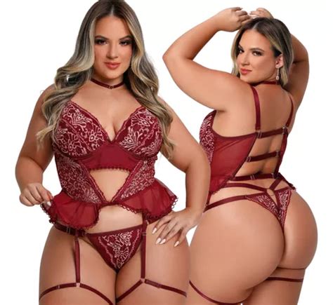 Lingerie Plus Size Sexy Cinta Liga Espartilho Sensual Renda