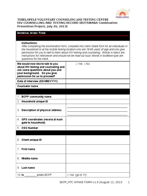 Htc Intake Form September 4 Final Doc 7 9 13 Pdf Circumcision Sexual Intercourse