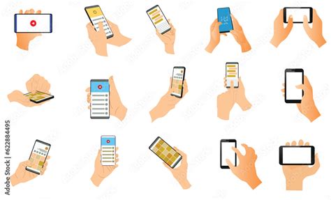 15 Set Hands Holding Mobile Phones Fingers Touching Tapping