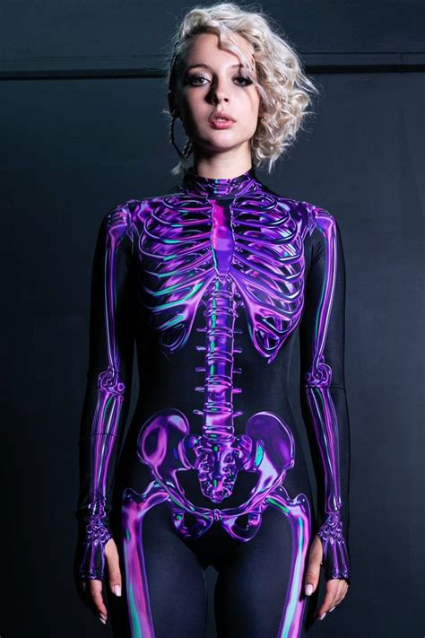 Purple Skeleton Costume Glow In The Dark Costume Halloween Etsy