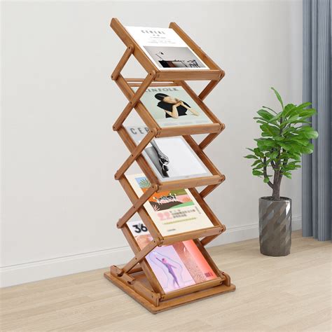 Miumaeov 5 Tier Bamboo Foldable Magazine Display Rack File Catalog