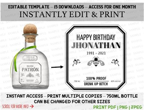 Editable Tequila Patron Label// Custom Tequila Label// - Etsy