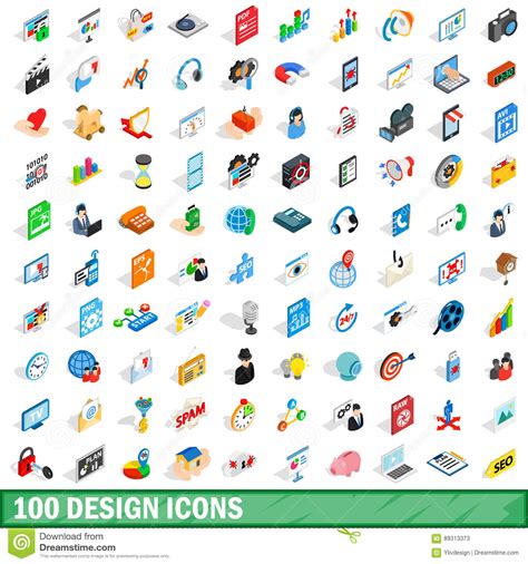 100 Design Icons Set Isometric 3d Style Stock Vector Illustration Of