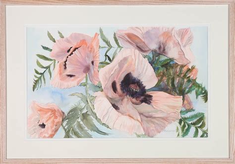 Marianne Cox 20th Century Watercolour Poppies By Marianne Cox Signed By Author S Art