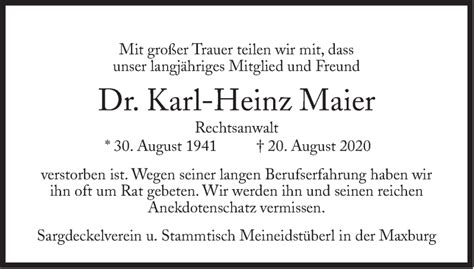 Traueranzeigen Von Karl Heinz Maier Sz Gedenken De