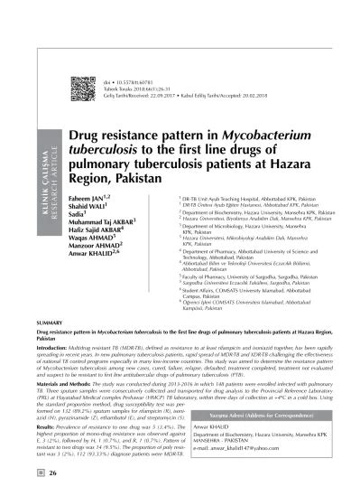 Drug Resistance Pattern In Mycobacterium Tuberculosis To The First Line