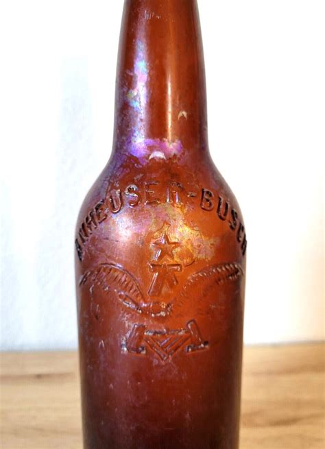 Antique S Anheuser Busch Amber Quart Beer Bottle W Embossed Eagle