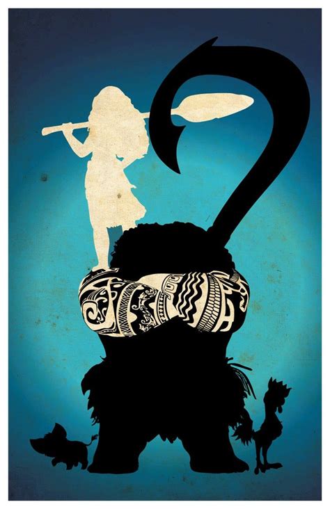 Vintage Disney Movie Poster Moana And Maui Etsy Disney Silhouette