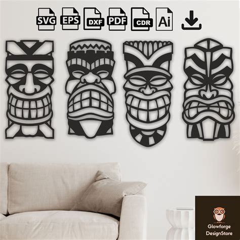 Tiki Mask Design Laser Cut Svg Dxf Files Wall Sticker Etsy Uk