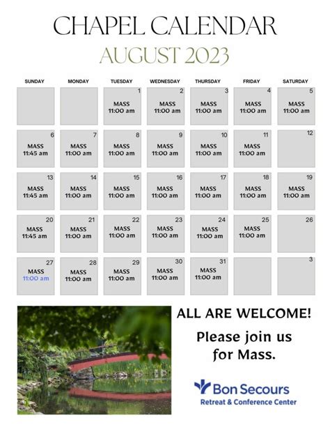 Mass Schedule Bon Secours Retreat Conference Center