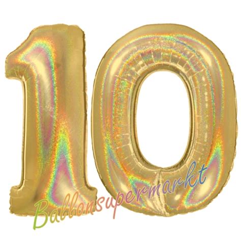 Luftballons Aus Folie Zahl 10 Gold Holografisch 100 Cm Mit Helium