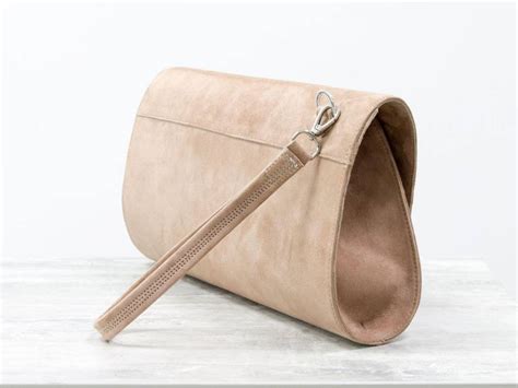 Womens Beige Suede Clutch Bag With Handle Etsy