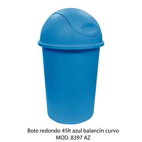 Bote De Basura Redondo De 45 Litros Con Balancín Curvo Color Azul Modelo 8397 Az Sablón Sablón