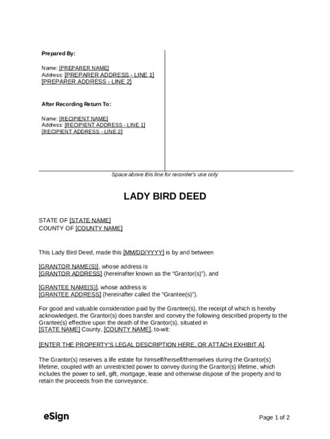 Lady Bird Deed Doc Template Pdffiller