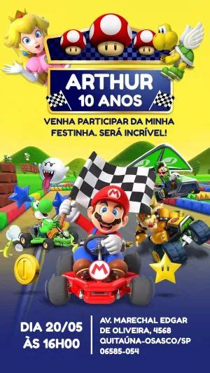 Convite Para WhatsApp Convite Mario Kart Mario Kart Convite De