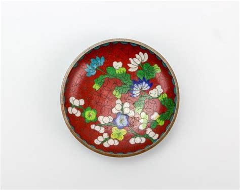 Vintage Cloisonne Trinket Dish Lotus Flower Design Small Etsy Lotus