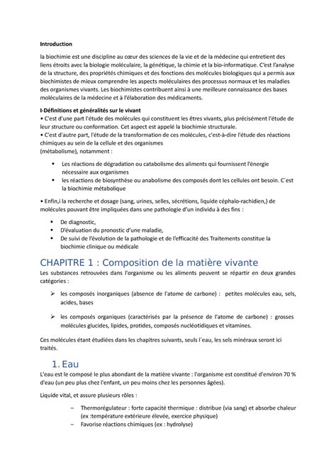 Biochimie 2023 2024 Introduction La Biochimie Est Une Discipline Au